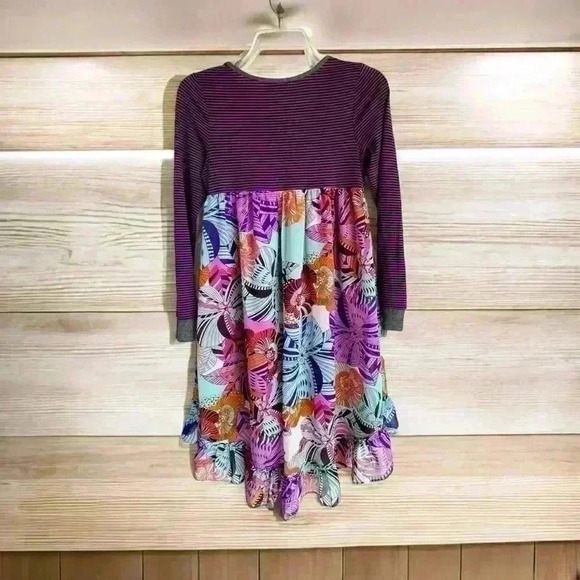 Truly Me Sara Sara Girls Floral Print Long Sleeve Chiffon Hi Low Dress 14 Purple - Picture 8 of 16